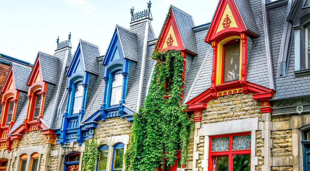 Victorian homes with brightly covered trim.